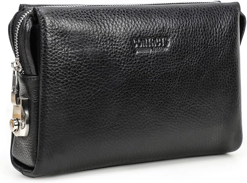 CONTACTS Clutch Purse Bag Leather for Men Anti Theft Wristlet Handbag Wallet Multiple Compartments Card Phone Holder Travel Bag - Image 1